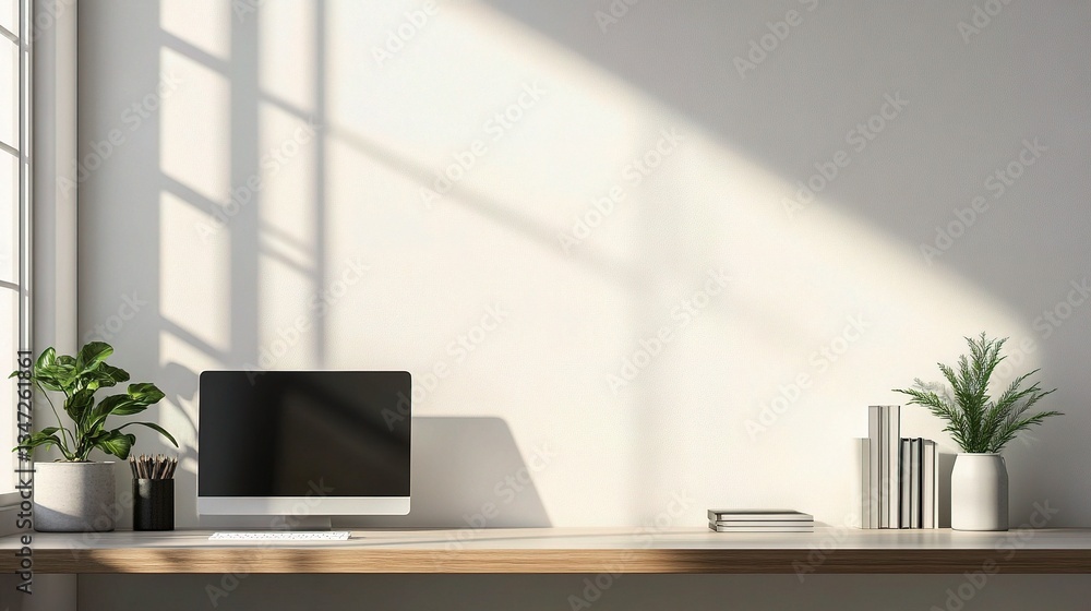 Minimalist Home Office Background with Natural Light and Plants Minimalist Home Office Background with Natural Light and Plants