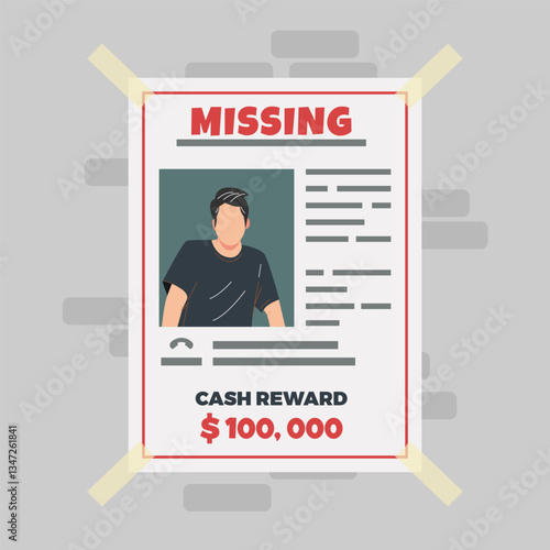 Missing person poster and cash reward for those who get it