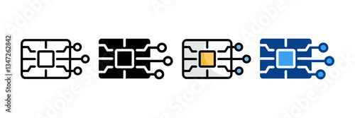 Chip Card  Icon Set Multiple Style Collection