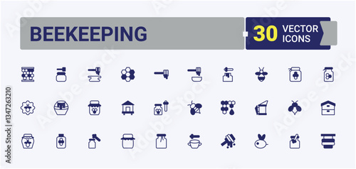 Beekeeping simple icon set. Containing honeybee, honeycomb, farming, farm and more. Honey And Bee modern icon set. Thin line icons set. Outline and solid pictogram.