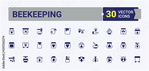 Beekeeping simple icon set. Containing honeybee, honeycomb, farming, farm and more. Honey And Bee modern icon set. Thin line icons set. Outline and solid pictogram.