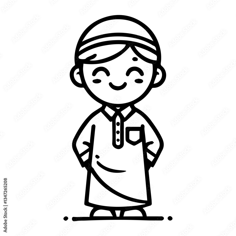 muslim kids character outline illustration muslim kids character outline illustration