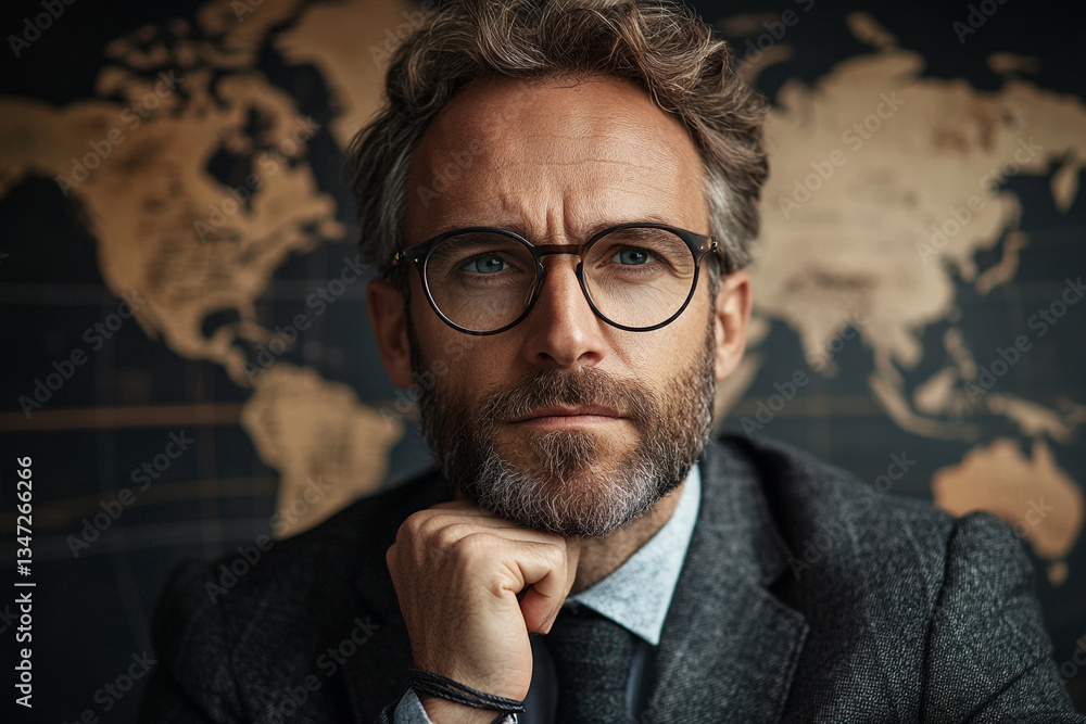 Thoughtful man contemplating world issues in suit Thoughtful man contemplating world issues in suit