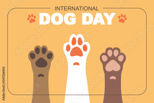 International Dog Day banner with cute dog paws. Illustration.