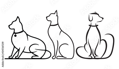 Simple Line Art Illustration of a Cat, Cat, and Dog