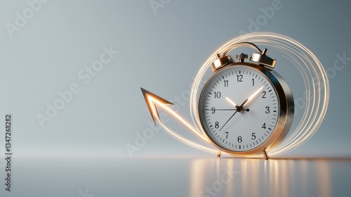 Vintage alarm clock with glowing arrow suggesting time reversal