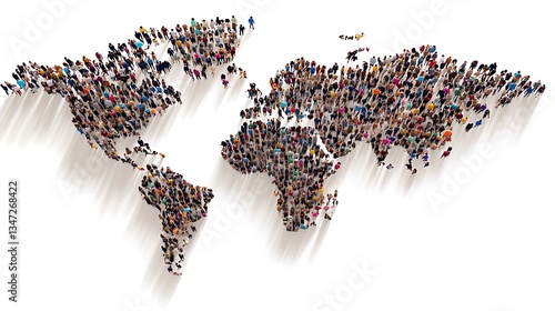 Wallpaper Mural Global population, world map.  A vast multitude of people forms the outline of the world, highlighting global interconnectedness Torontodigital.ca