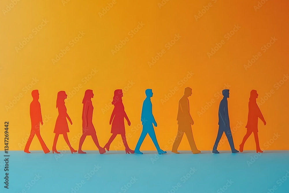 Pastel Minimalist People Walking in Sequence Illustration Pastel Minimalist People Walking in Sequence Illustration