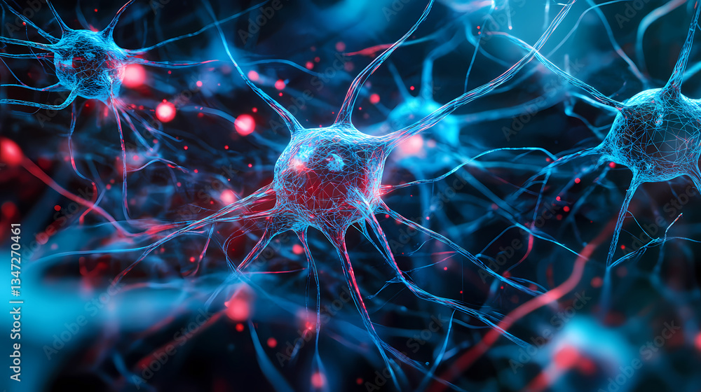 Neurons and Synaptic Connections in Blue and Red Neurons and Synaptic Connections in Blue and Red