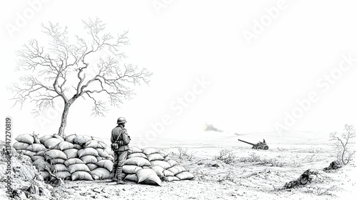 Soldier On Snow-Covered Battlefield In Winter