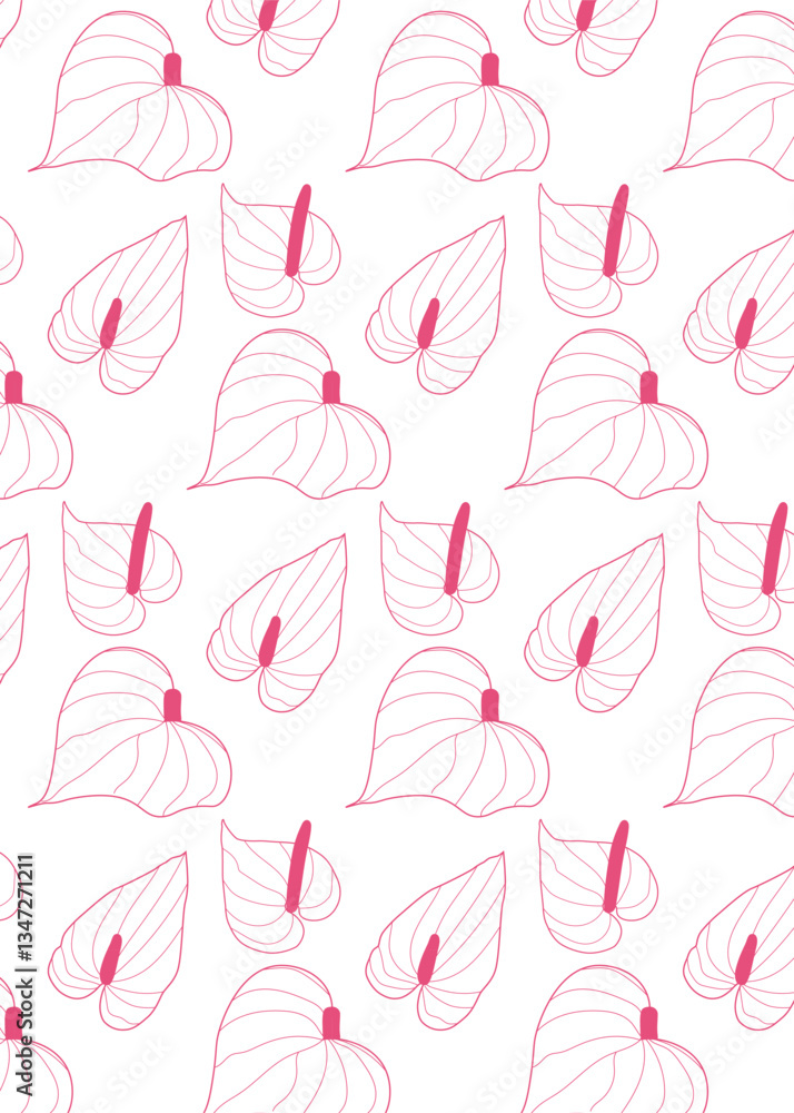 Seamless pattern with exotic Anthurium. Tropical floral pattern with elegant botanical flowers with line art outline style. Vector illustration for fashion print, fabric, home decor, wrapping paper Seamless pattern with exotic Anthurium. Tropical floral pattern with elegant botanical flowers with line art outline style. Vector illustration for fashion print, fabric, home decor, wrapping paper