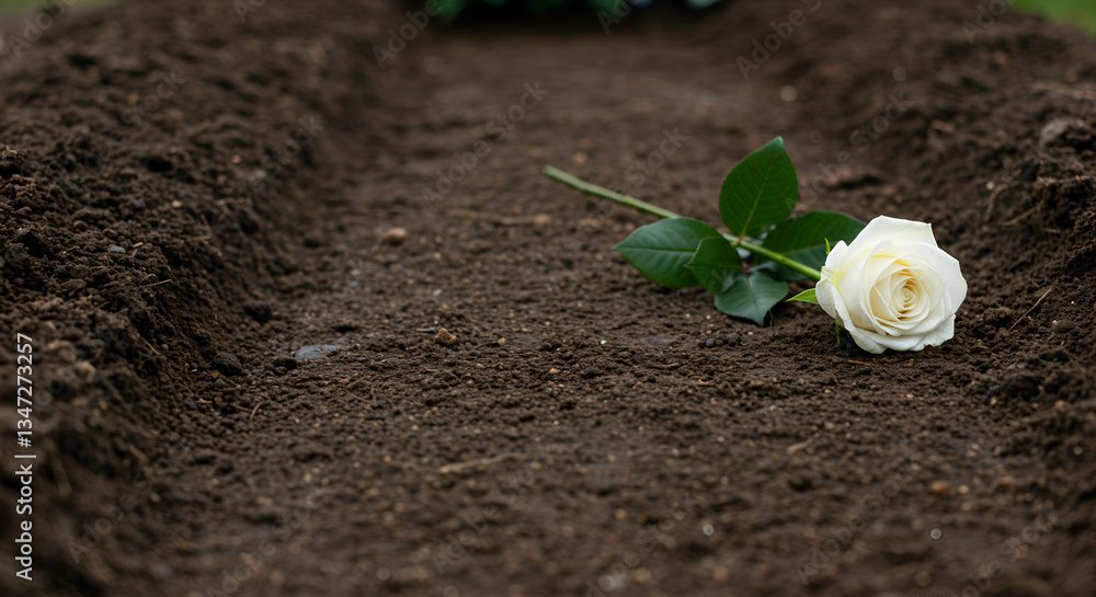 Pure White Rose Resting on Fresh Dark Earth Pure White Rose Resting on Fresh Dark Earth