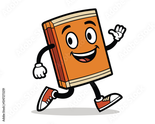Happy Book Character Running. Cartoon Illustration