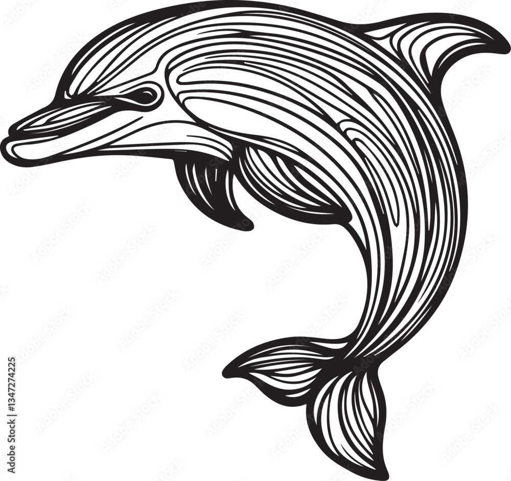 Obraz premium Dolphin Fish Line Art Vector