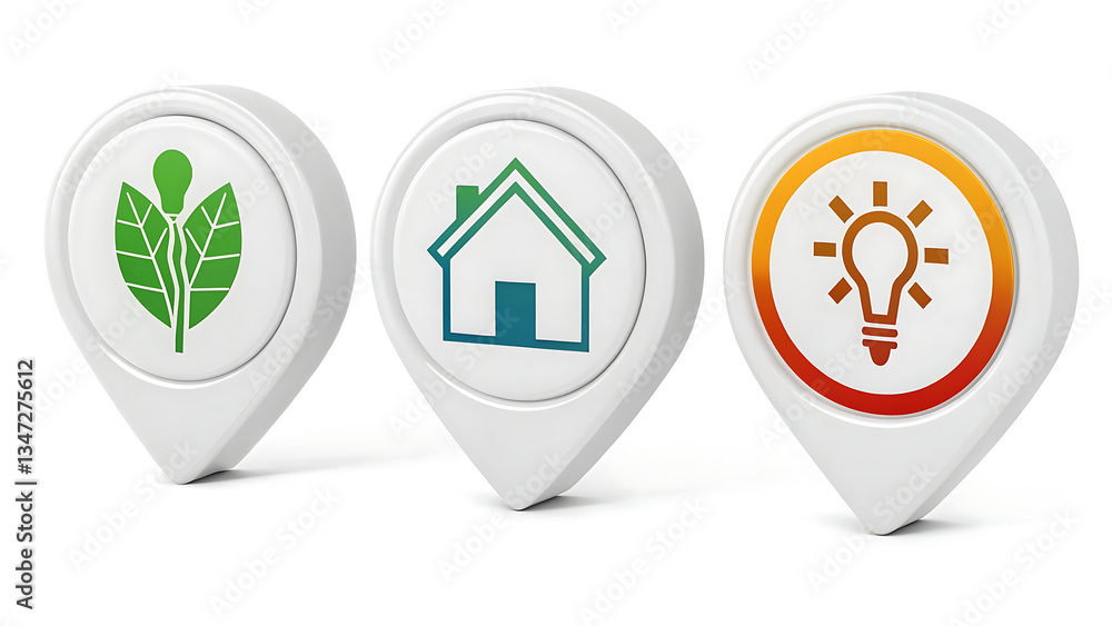 Obraz premium Eco-Friendly Home Icons for Sustainable Living and Energy Efficiency