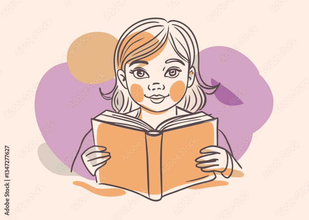 Young Girl Reading a Book. Illustration of Knowledge and Imagination Young Girl Reading a Book. Illustration of Knowledge and Imagination