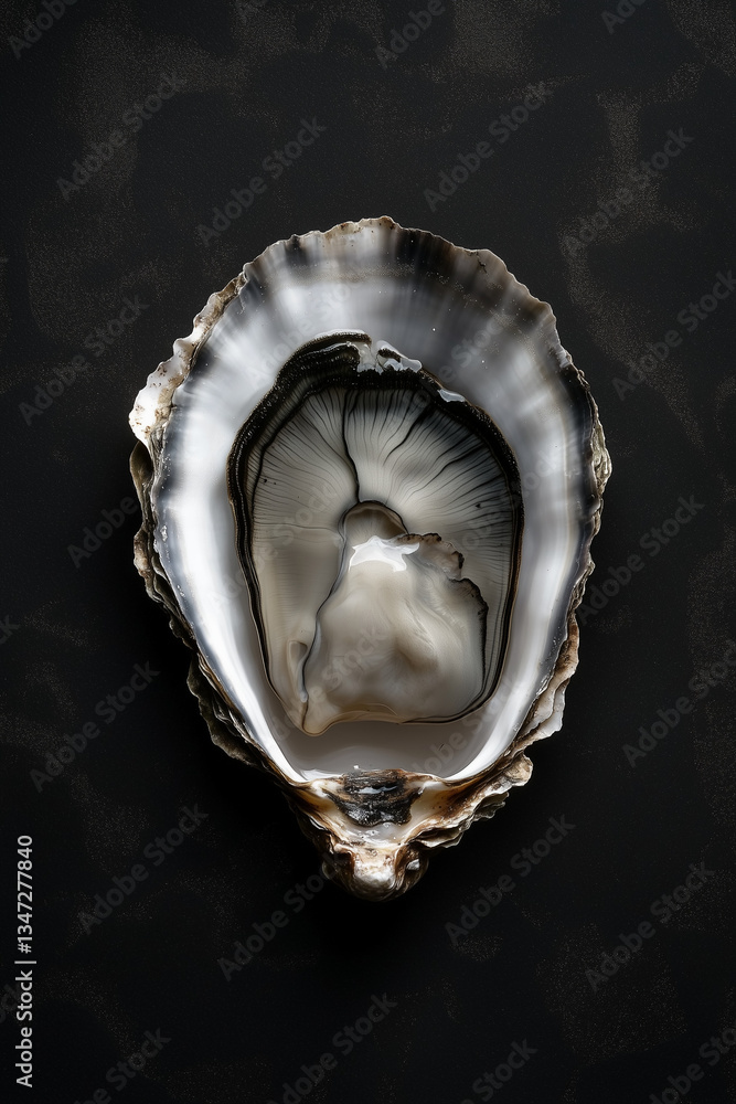 Fototapeta premium raw half oyster on black background