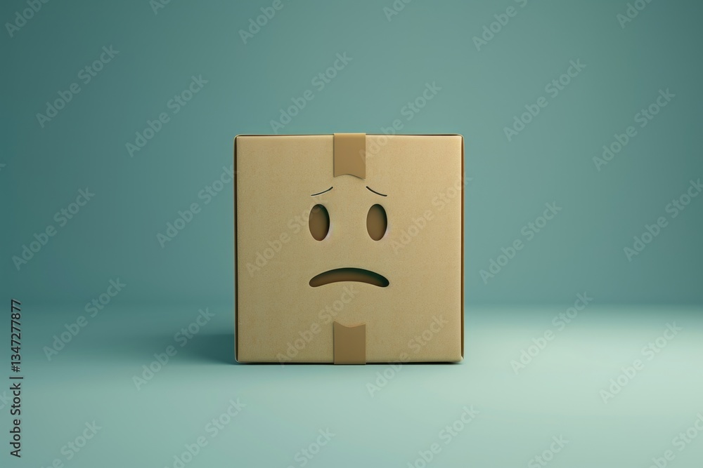 A sad cardboard box with a frowning face, symbolizing disappointment or a negative experience.