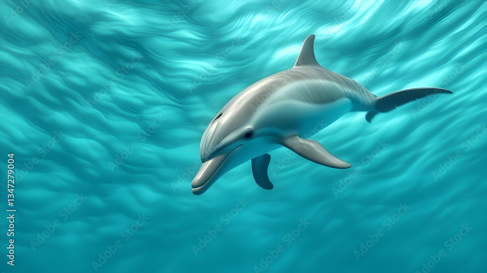 Fototapeta premium Dolphin Swimming in Turquoise Ocean Water