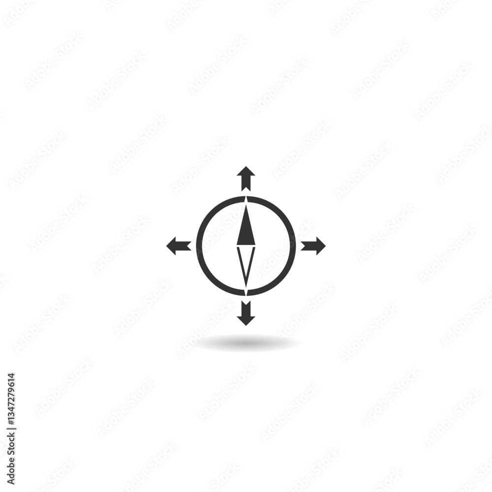 Compass wind rose and arrows icon with shadow Compass wind rose and arrows icon with shadow