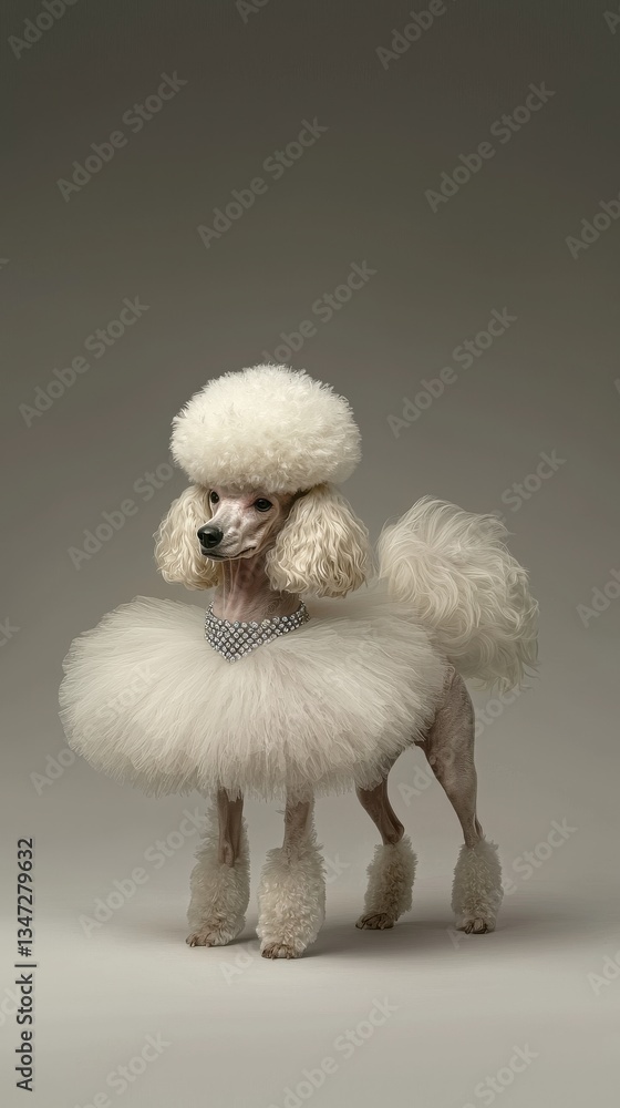 Obraz premium Elegant Poodle with Luxurious Grooming, Sparkling Collar, and Graceful Pose