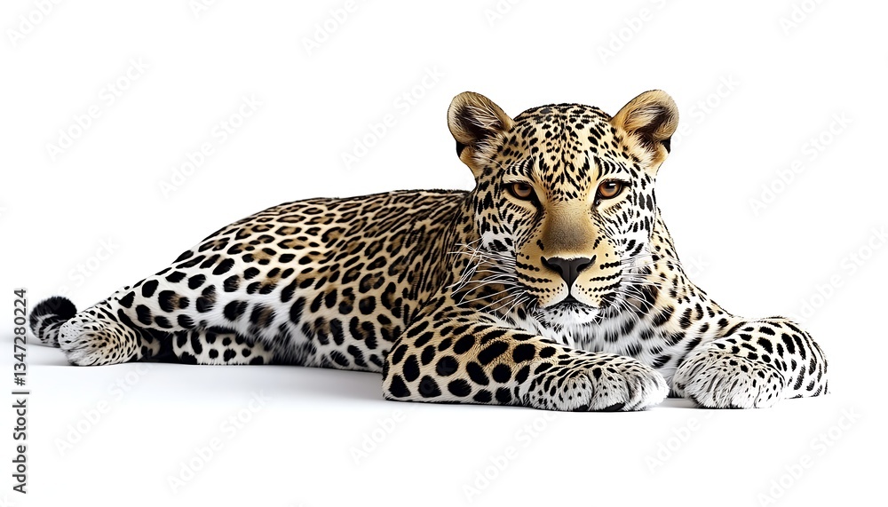 Naklejka premium Leopard resting on white surface, looking at camera