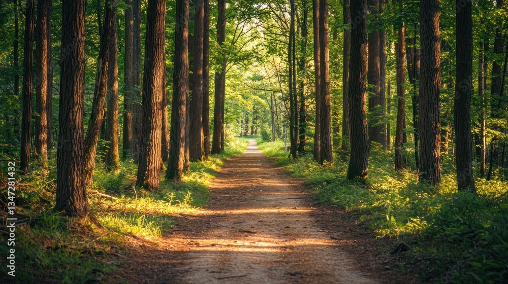 Obraz premium Sunlight path through forest trees