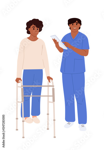 Medical consultation and patient support. Doctor is talking to an elderly patient. Awareness of the elderly about, Alzheimers disease, Cardiovascular diseases, Cancer, Osteoporosis, Arthritis