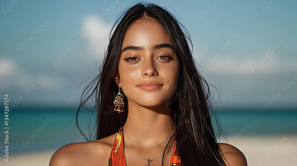 Portrait Of Woman At Beach During Sunny Day Portrait Of Woman At Beach During Sunny Day