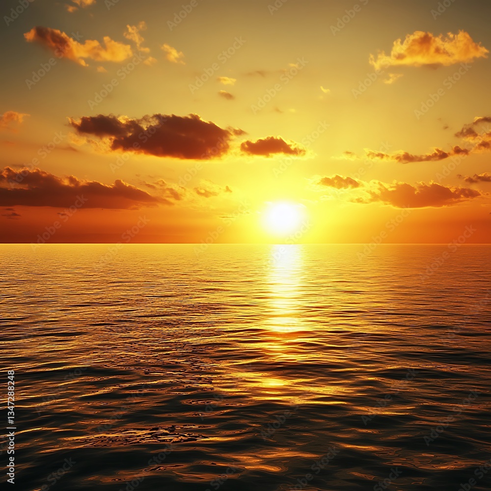 Fototapeta premium Sun dipping below horizon as waves crash in gold image