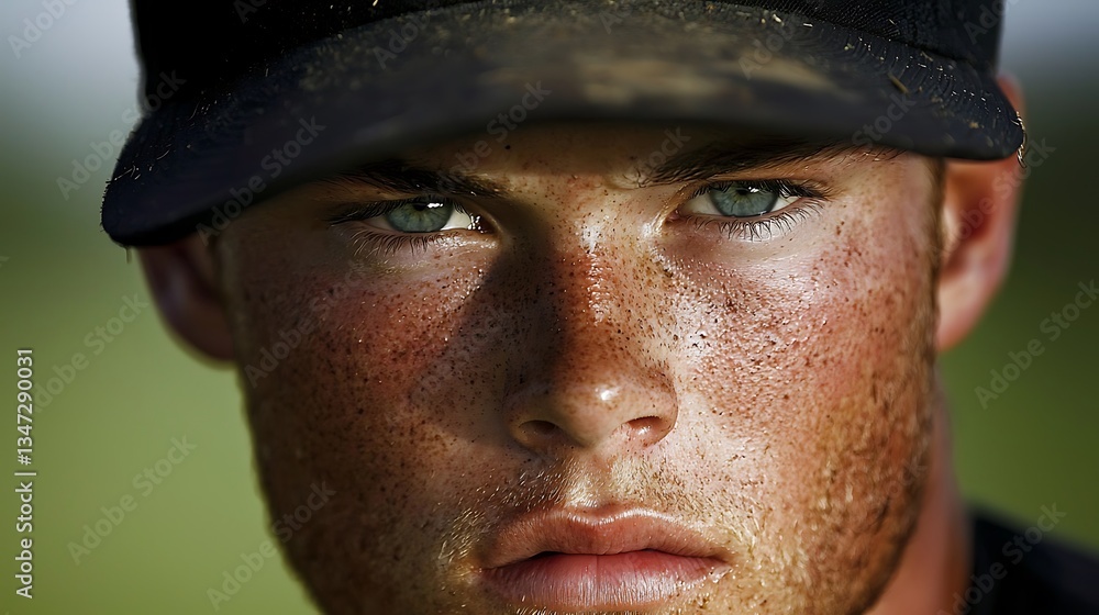 Close-up of a young man's determined face Close-up of a young man's determined face