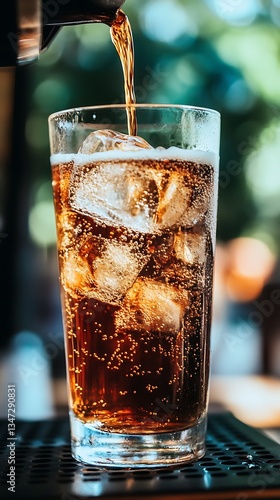 Refreshing Iced Soda Pouring into Glass.