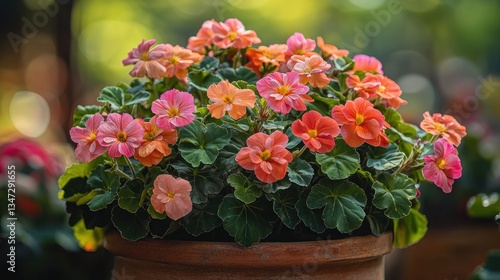 Wallpaper Mural Vibrant flowers in terracotta pot, garden setting, blurred background, display image Torontodigital.ca