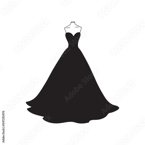 Black ballgown silhouette, elegant princess dress, vector graphic style  