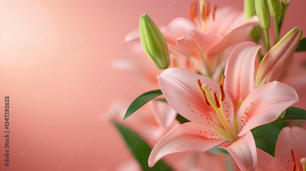 Fototapeta premium pink lily flowers on rose background
