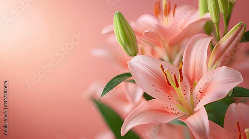 pink lily flowers on rose background