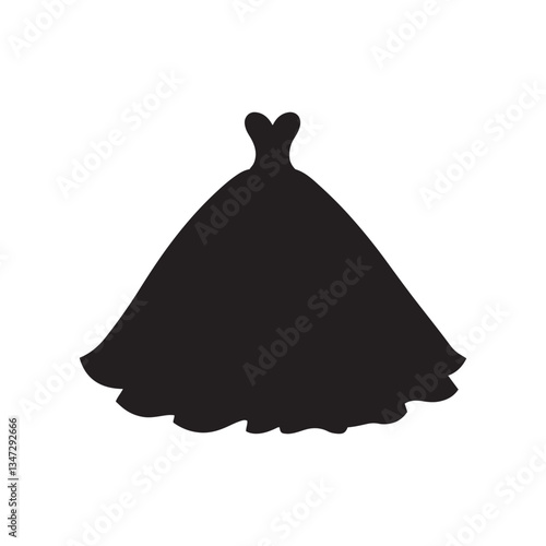 Black ballgown silhouette, elegant princess dress, vector graphic style  