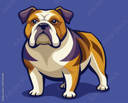 Cute Bulldog Illustration. A Close.Up Portrait of a Friendly Canine
