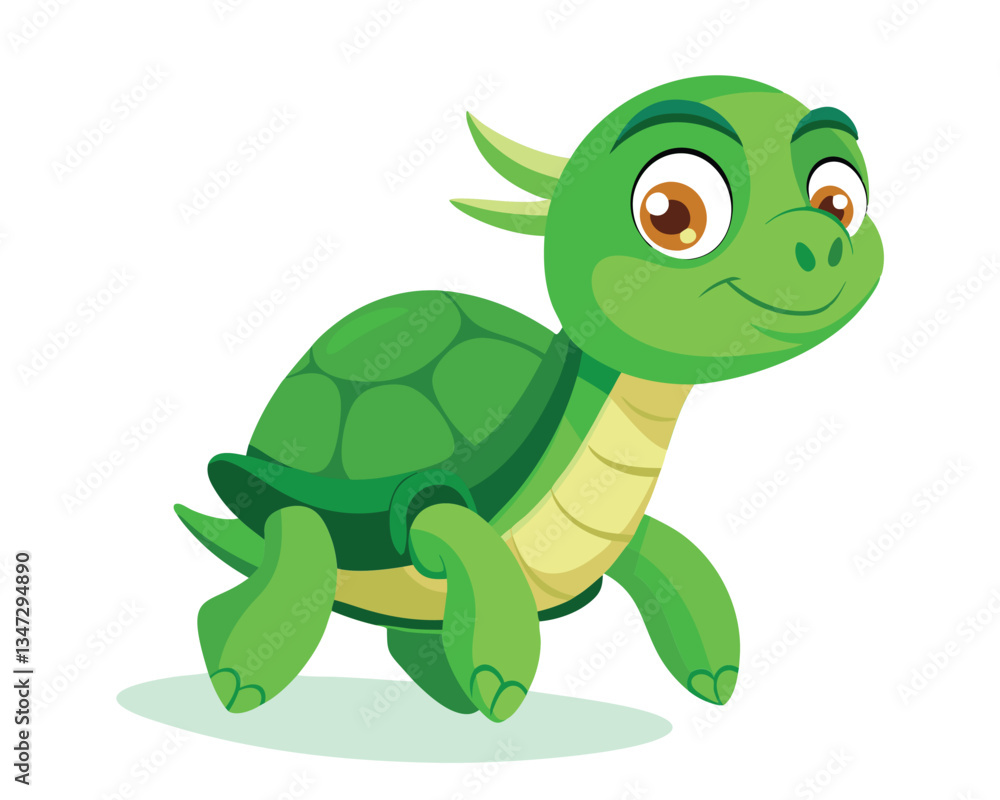 Fototapeta premium Cute Green Cartoon Turtle Illustration