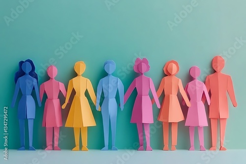 Pink and Multicolored Paper Doll Figures in a Row Showing Inclusion