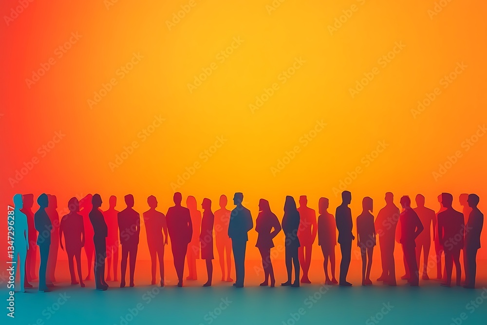 Pink Collective Figures Standing in Line Design Concept Pink Collective Figures Standing in Line Design Concept