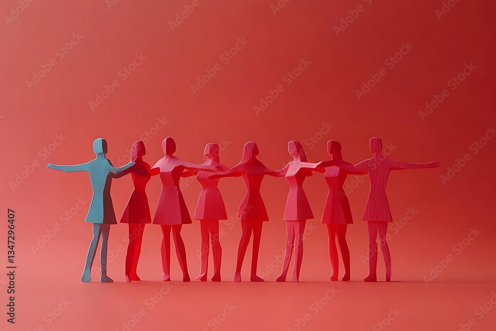 Pink Coral Cutout Figures Standing Together in Unity Pink Coral Cutout Figures Standing Together in Unity