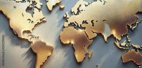 Gold world map in the background. Seamless pattern flat illustration style and world map. Ultra-modern gold lines world map with glowing edges. Golden world map background global luxury travel.