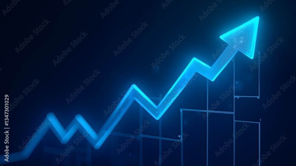 Neon Blue Arrow Ascending on Graph: Symbolizing Business Growth, Success, and Financial Progress Neon Blue Arrow Ascending on Graph: Symbolizing Business Growth, Success, and Financial Progress