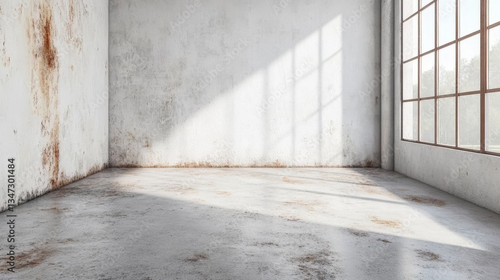 A bright white room featuring a sleek concrete floor. A bright white room featuring a sleek concrete floor.