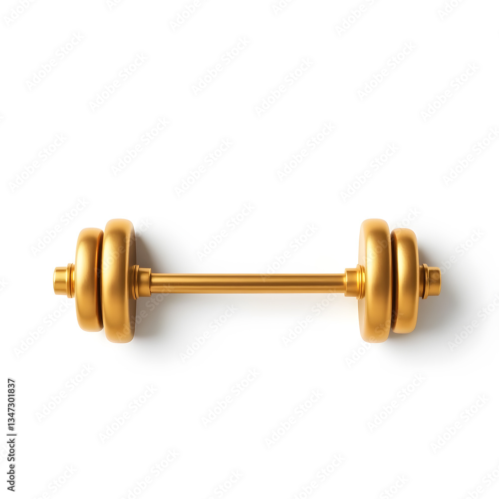 Fototapeta premium Barbell gold metal icon on white background. Generative AI