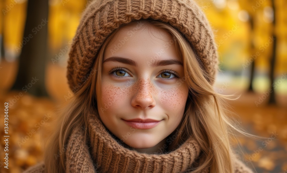 Smiling girl in warm autumn attire Smiling girl in warm autumn attire