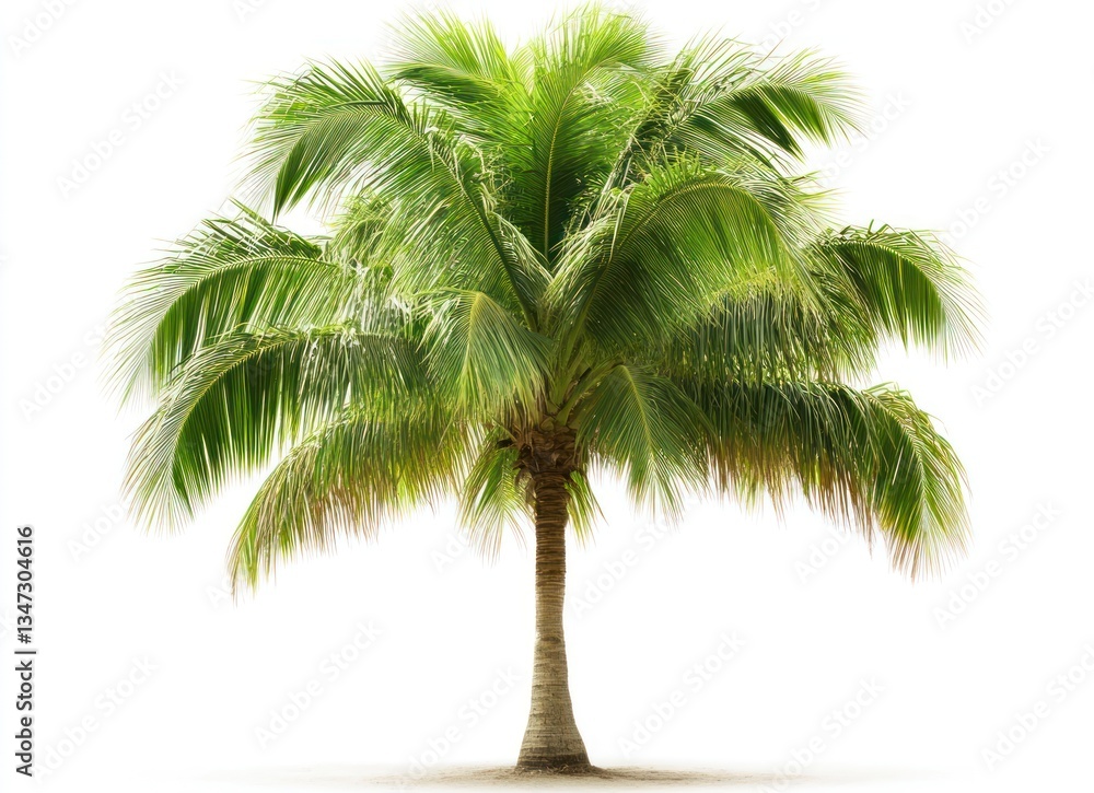 Obraz premium Isolated Palm Tree with Green Fronds and Trunk on White Background