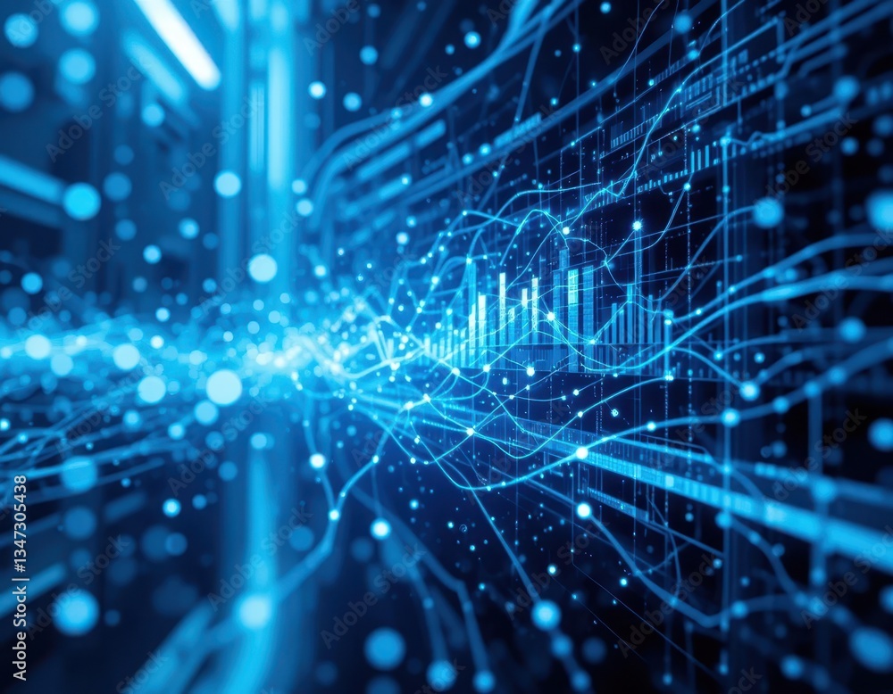 Fototapeta premium Analyzing digital data flow cyber space infographic abstract macro view technology innovation
