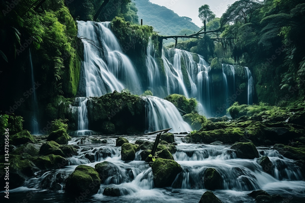 Naklejka premium ethereal and essence of cascading waterfalls, epitomizing perpetual motion and eternal existence of these marvels